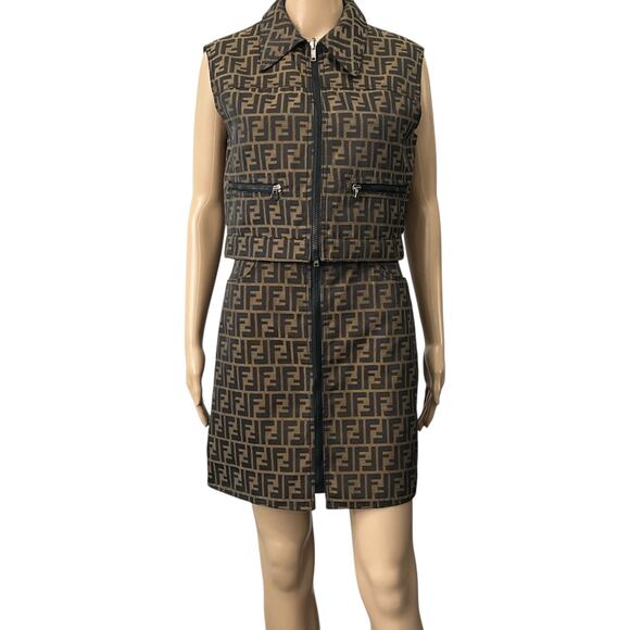 Fendi Vintage Zucca Reversible Vest and Skirt Set - Picture 1 of 7